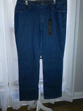 DG2 by Diane Gilman Jeans Pull-On Sparkle Straight Leg Dark Wash NWT 16W